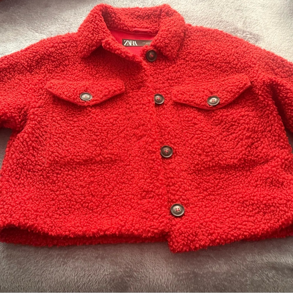Zara women’s Vibrant Red Fleece Jacket